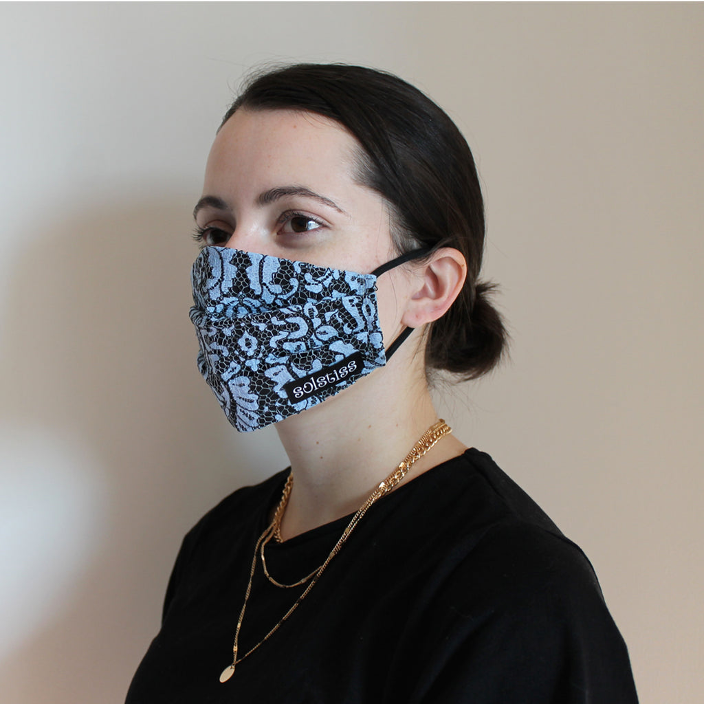 Blue and Black Lace Face Mask